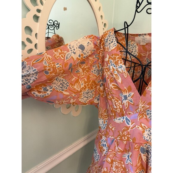 NWT Trovata Birds of Paradis Gia Puff Sleeve V Neck Mini Dress Floral Size Large - Picture 3 of 8